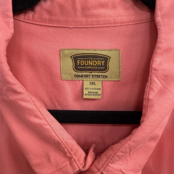 The Foundry Supply Co Coral Pink Mens 3XL Short Sleeve Button Shirt 100% Cotton - Picture 3 of 10